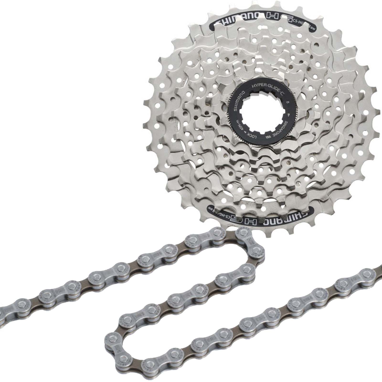 Shimano Kassette HG41 8-fach 11-30 Zähne + Fahrradkette HG40 116Q Verschleißset