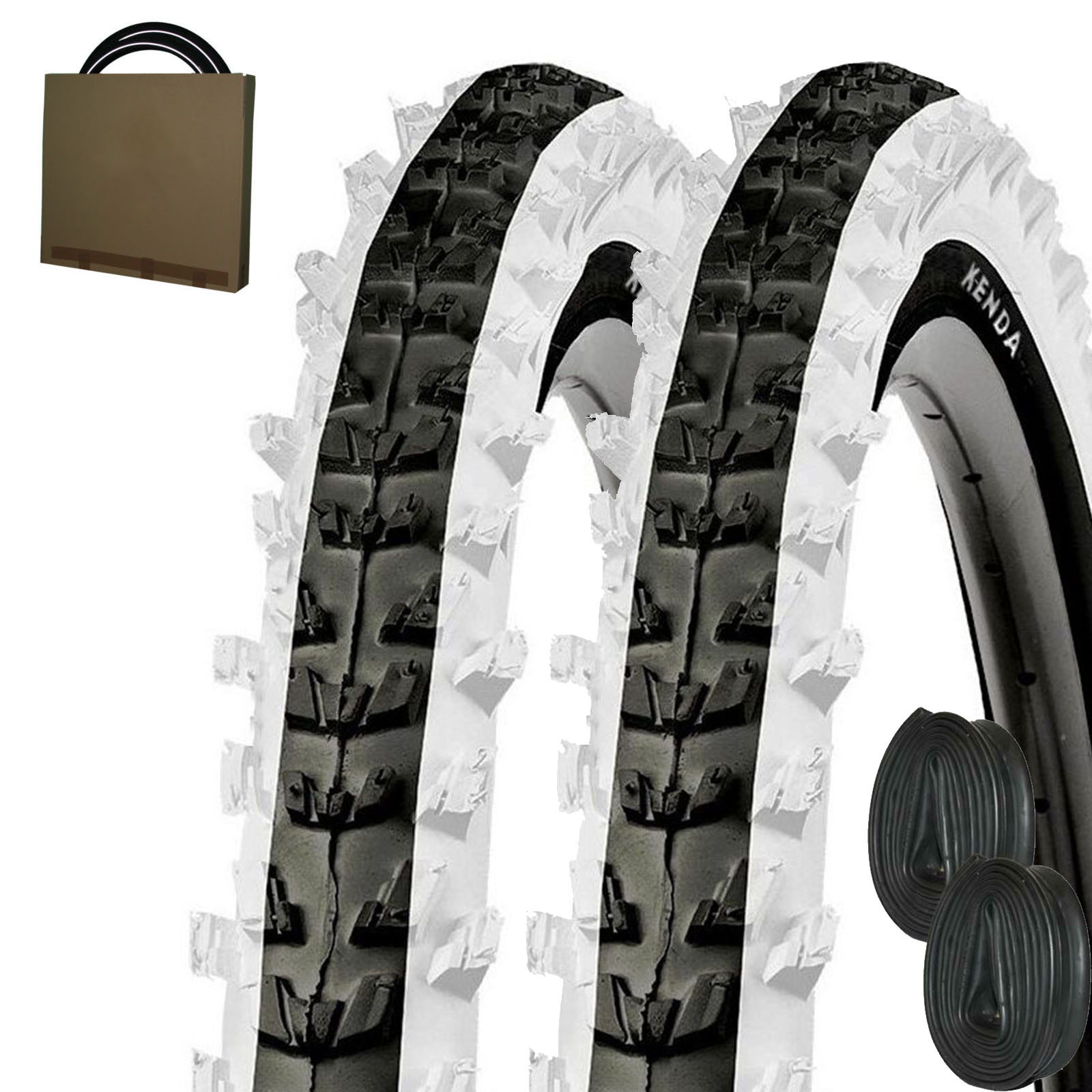 2x Kenda MTB Fahrrad Reifen K-829 24x1.95 | 50-507 schwarz/weiß m. Schläuche Blitzventil | Dunlop
