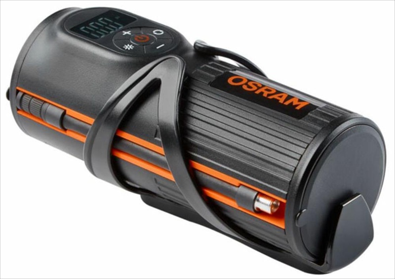 OSRAM  Elektrische Akku-Pumpe bis 8,3 bar digitaler Manometer USB Powerbank Taschenlampenfunktion